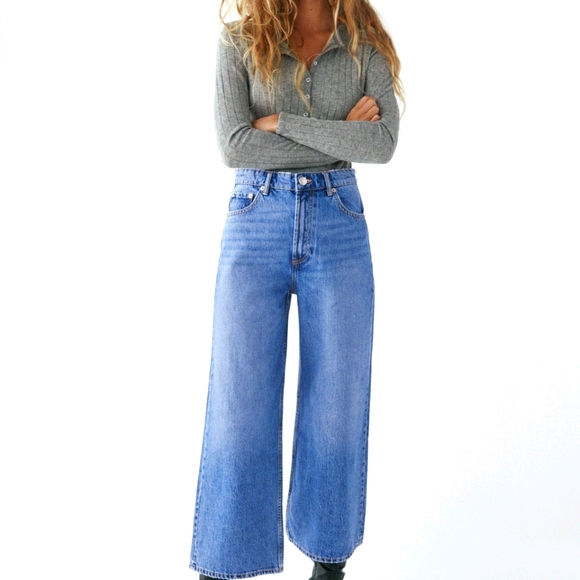 Zara Denim - NWTs zara high waisted wide leg crop jeans